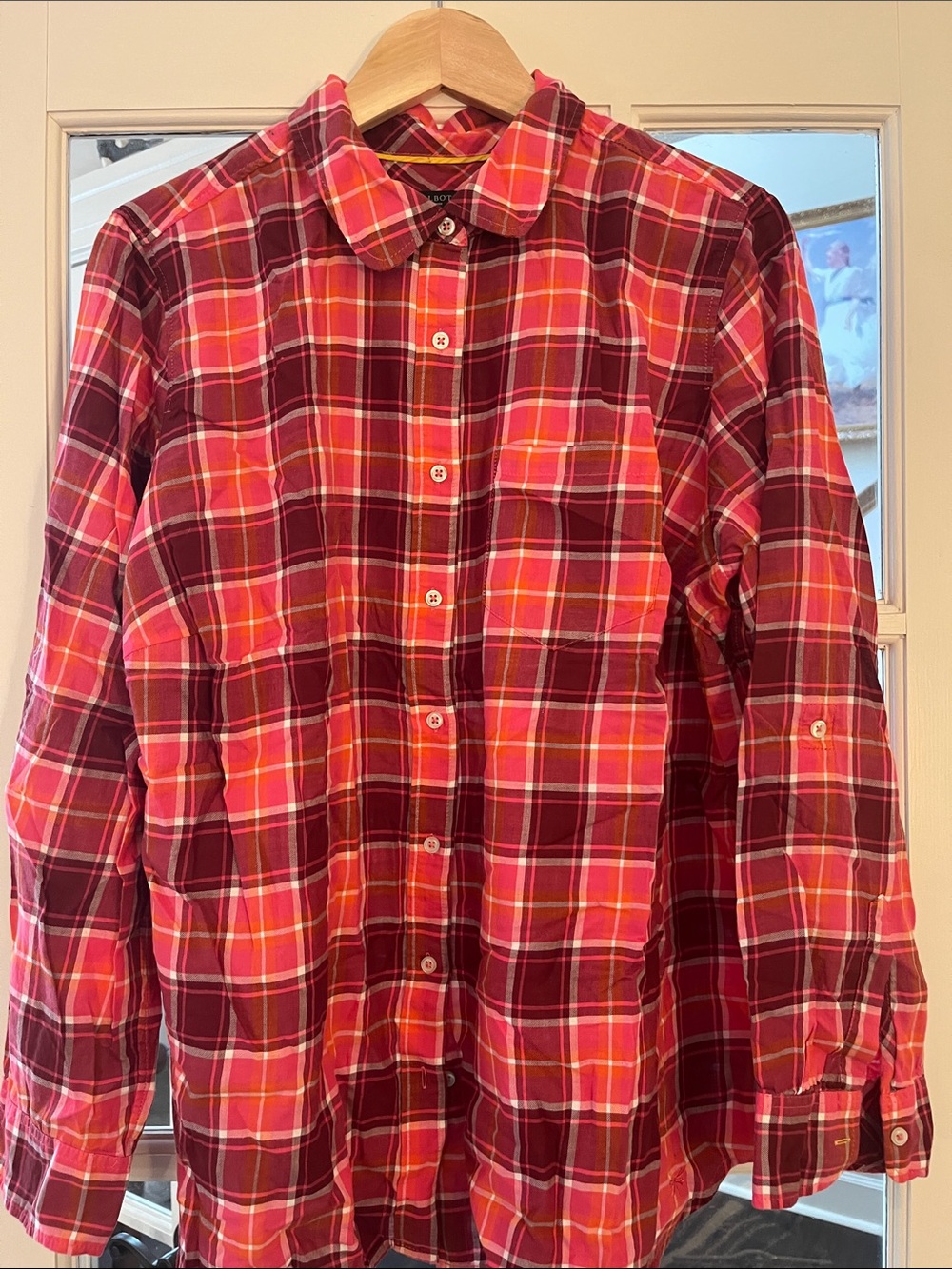 Talbots Red and Pink Plaid Button-Down Shirt. 1X